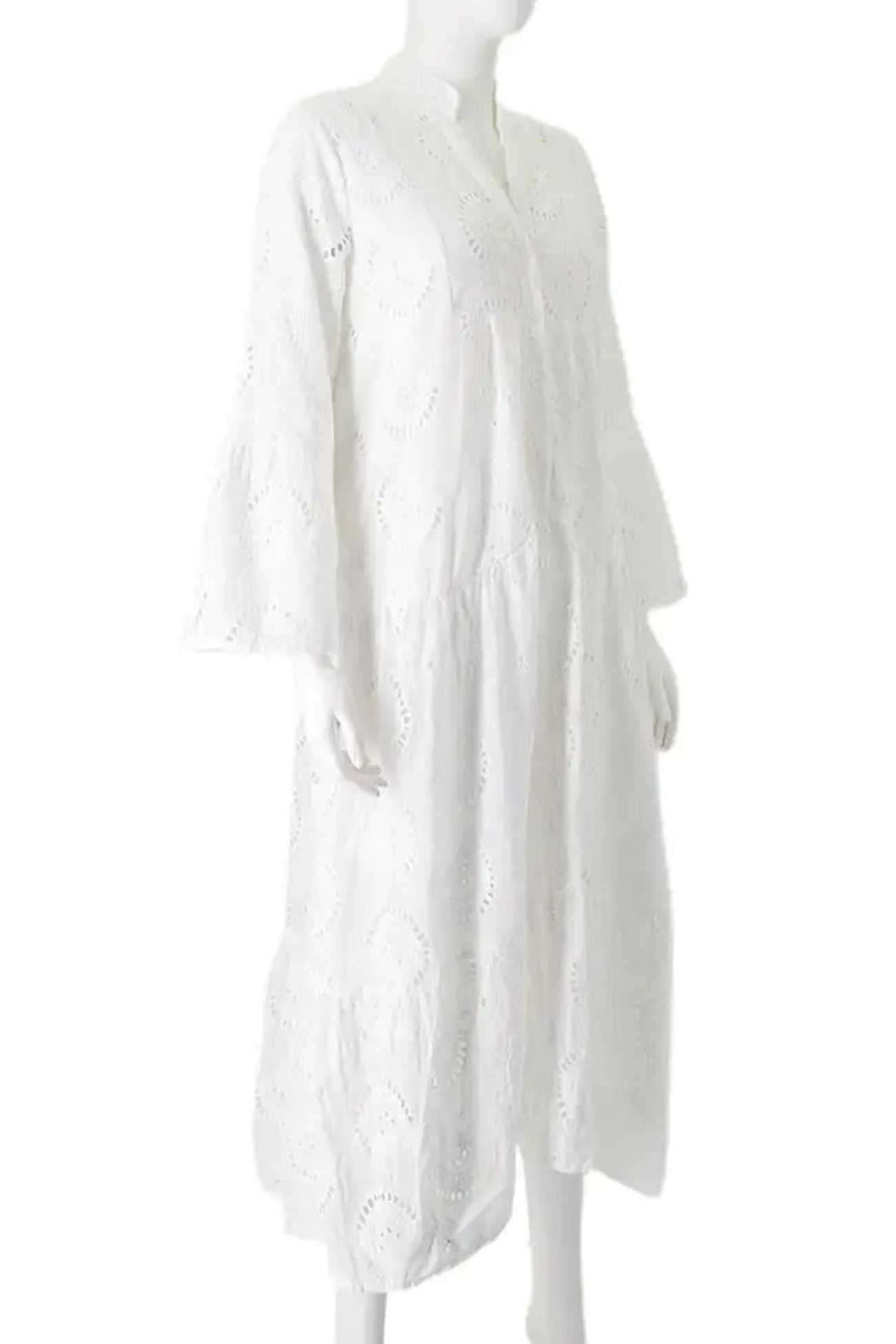 V Neck Flares Sleeve Embroidery Cotton Dress