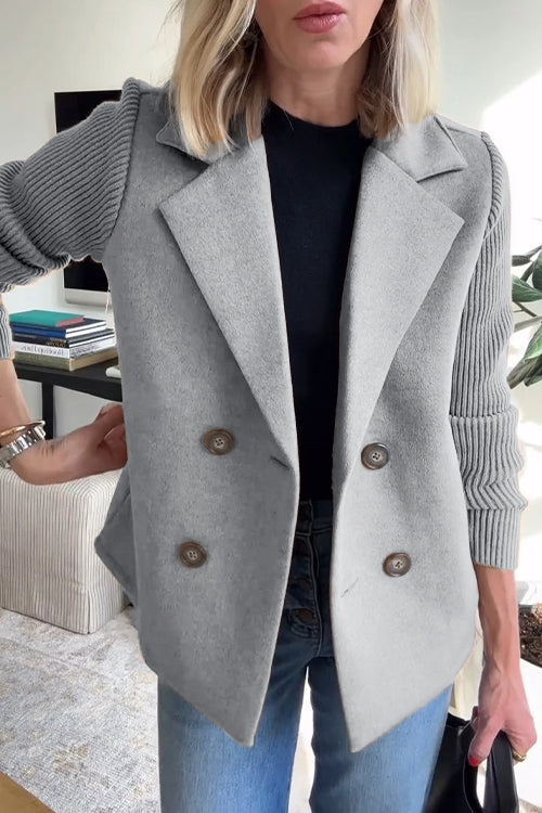 Double Breasted Ribbed Knit Sleeve Blazer 4