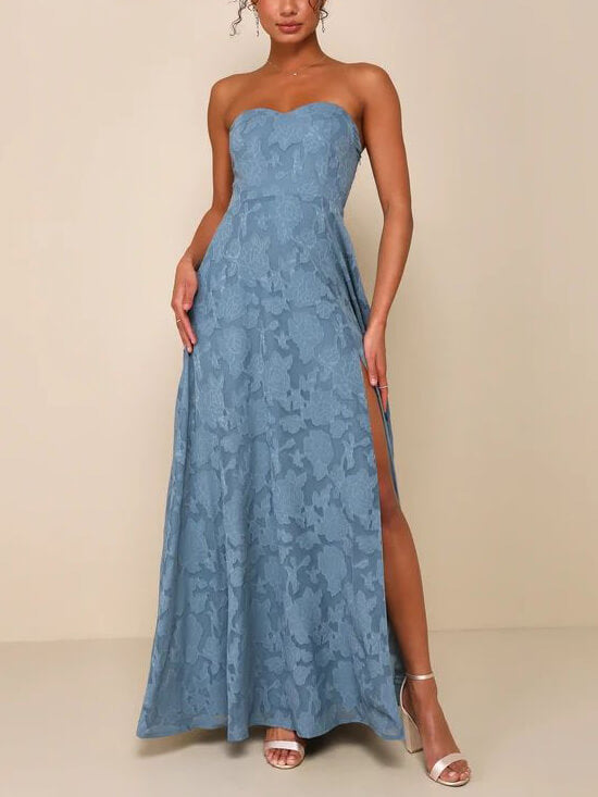 Evening Gown Strapless Slim Fit Slit Maxi Dress - Fashionpara