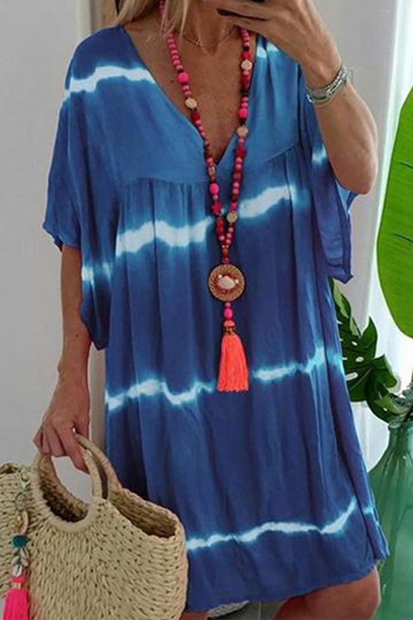 Summer V-neck Smocked Dress With Short Sleeves - Mislish