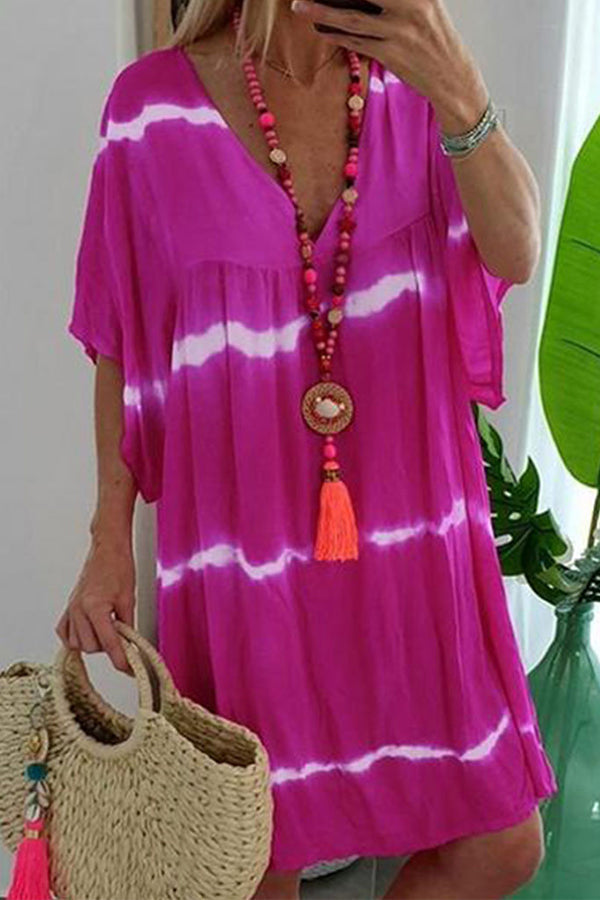 Summer V-neck Smocked Dress With Short Sleeves - Mislish