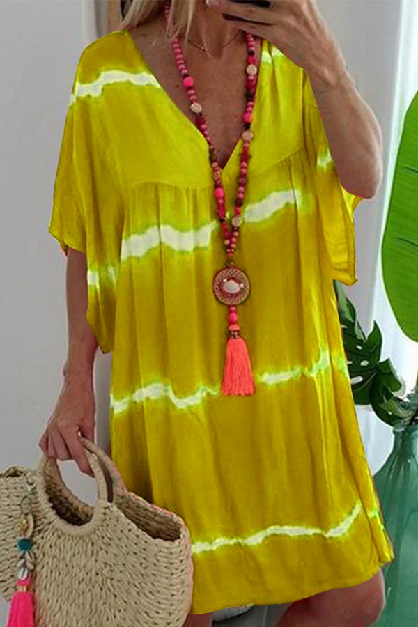 Summer V-neck Smocked Dress With Short Sleeves - Mislish