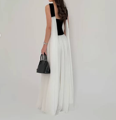 Classy Sweetheart Neck White Chiffon A Line Long Party Dress Birthday Prom Gown With Ribbon D1296