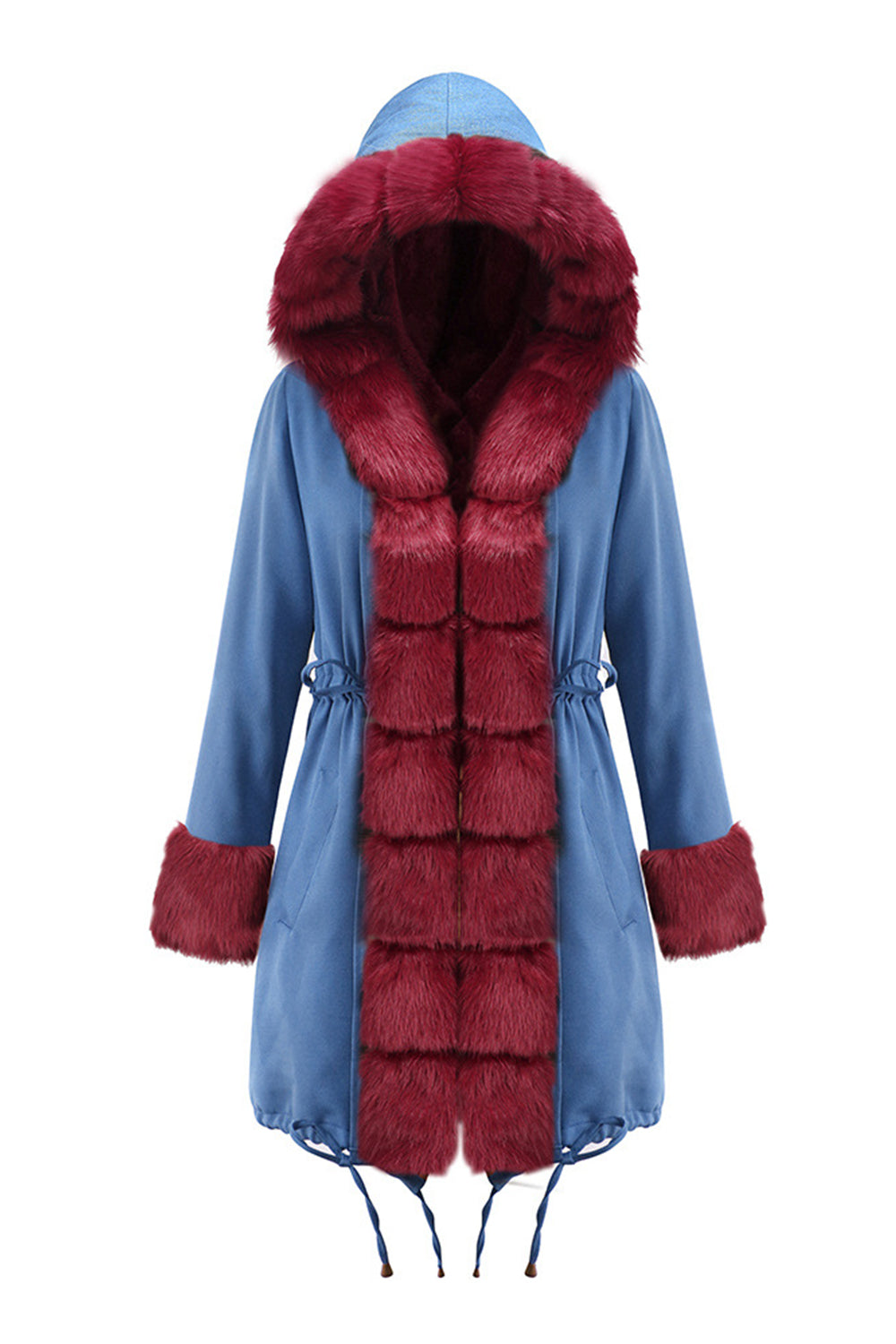 Wool Collar Drawstring Parka Coat for Stylish Warmth