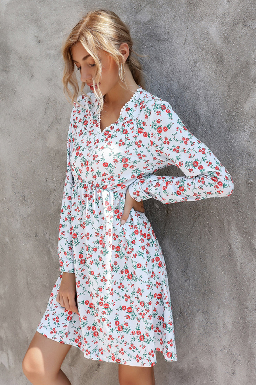 Long Sleeve Printed Loose Dress - Fashionpara