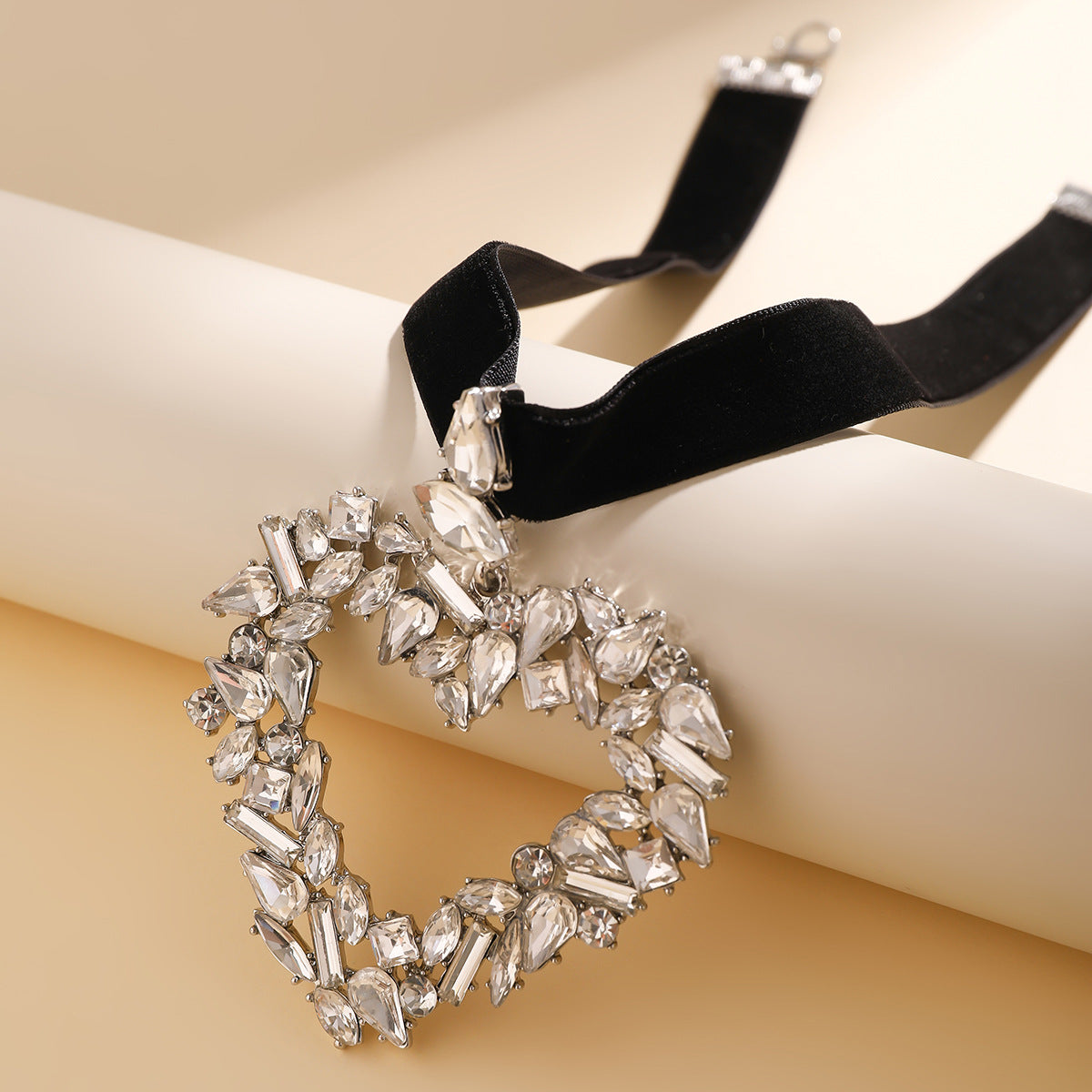 Velvet Rhinestone Big Heart Necklace
