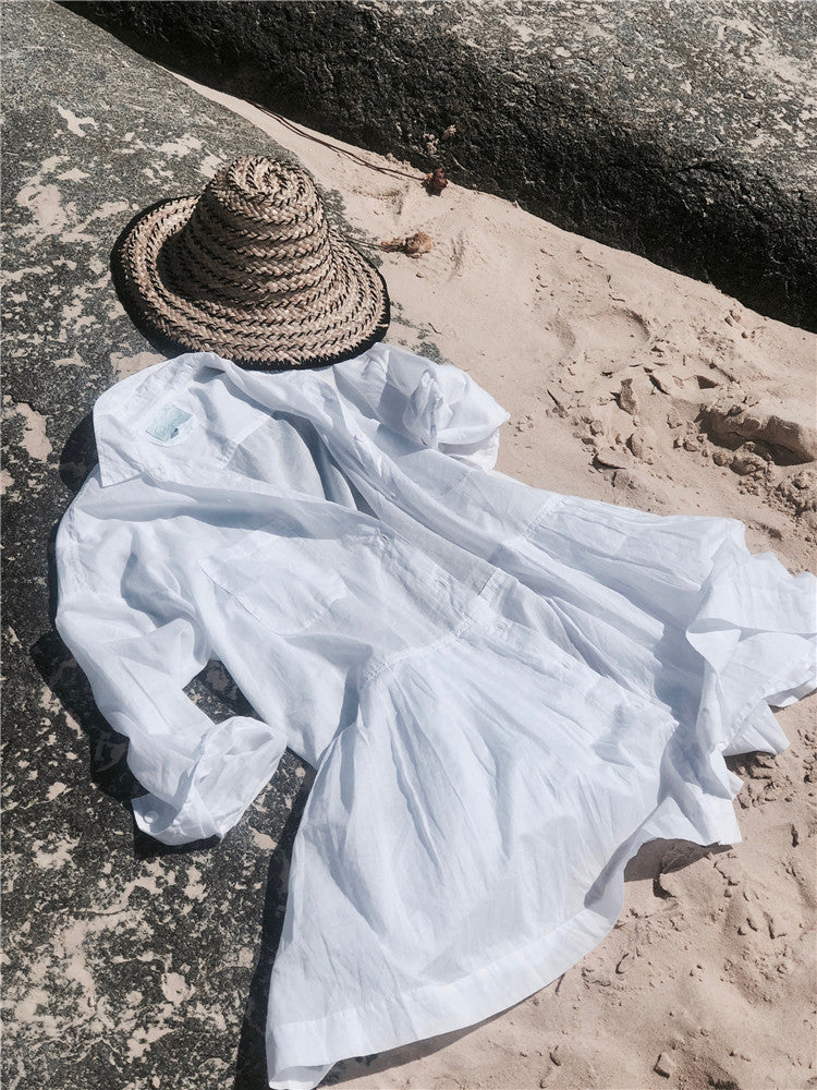 Dodie Cotton Pocketed Puff Sleeve Babydoll Dress - White - Fashionpara