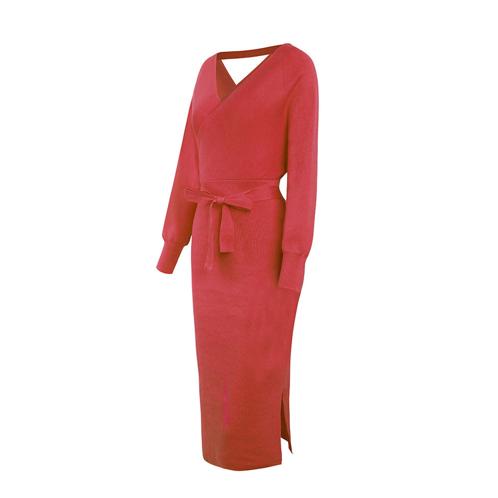 Yara Drape Knit Midi Sweater Dress in Elegant Plum Shade