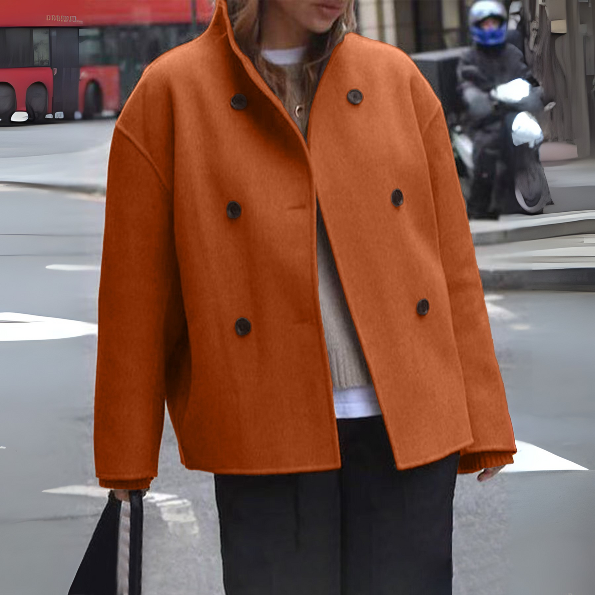 Stand Collar Double Breasted Long Sleeve Cropped Coat 6
