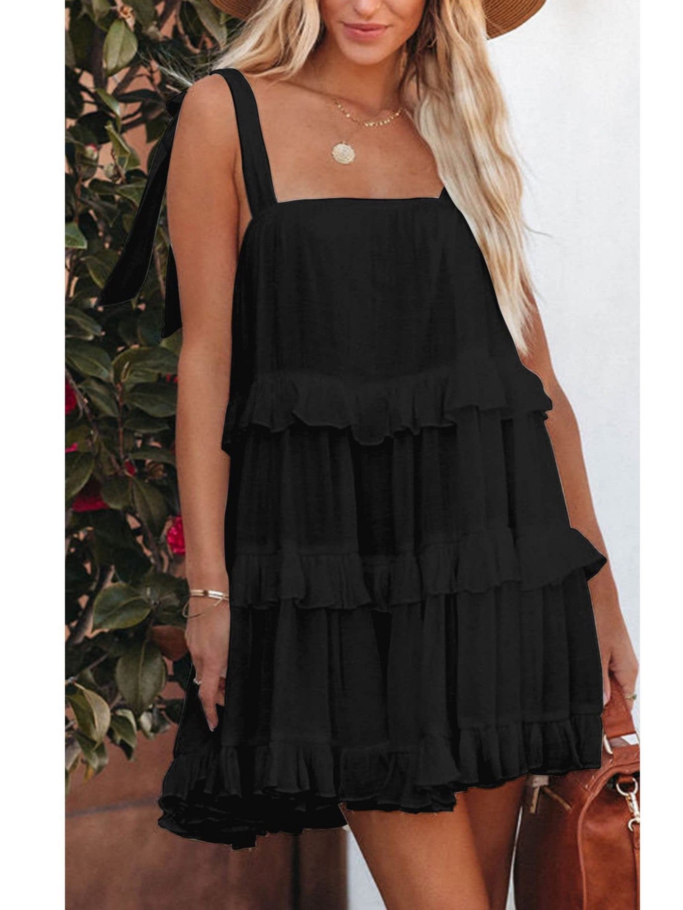 Black Ruffles Sweet Short Graduation Layered Cake Dress - Fashionpara