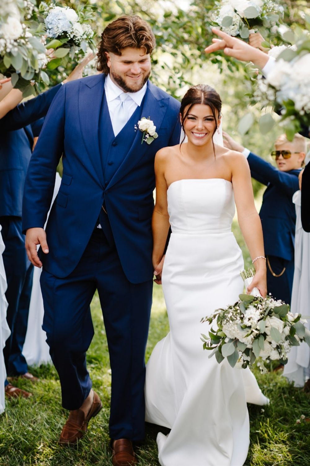 Beautiful A Line Strapless Mermaid White Long Bridal Dress with Button Up - Fashionpara