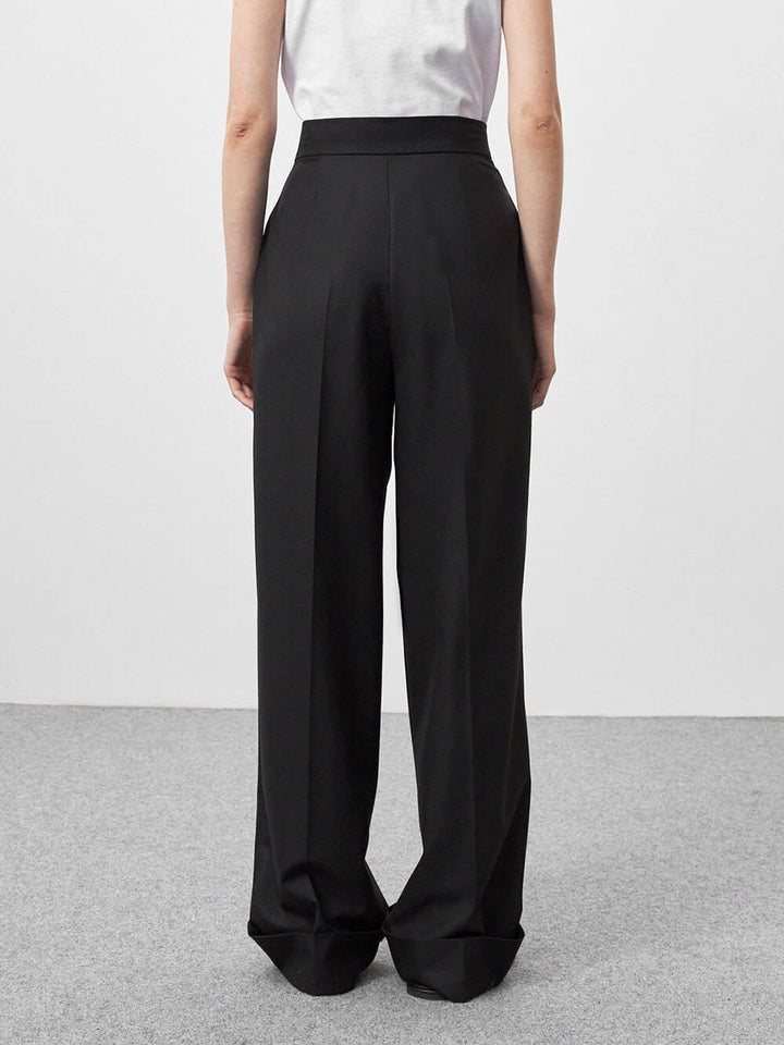 Black High-Waisted Floor-Length Wide-Leg Pants - Fashionpara