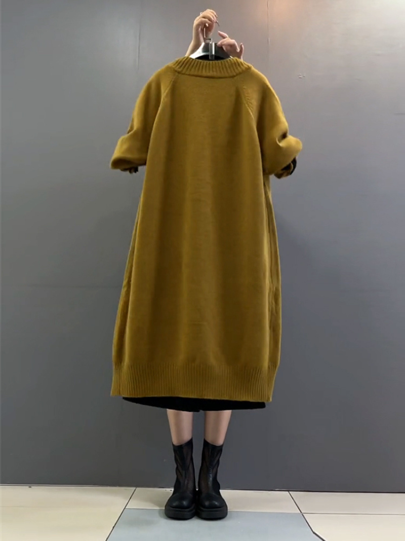 Autumn winter plus size long loose knitted cardigan coat 2