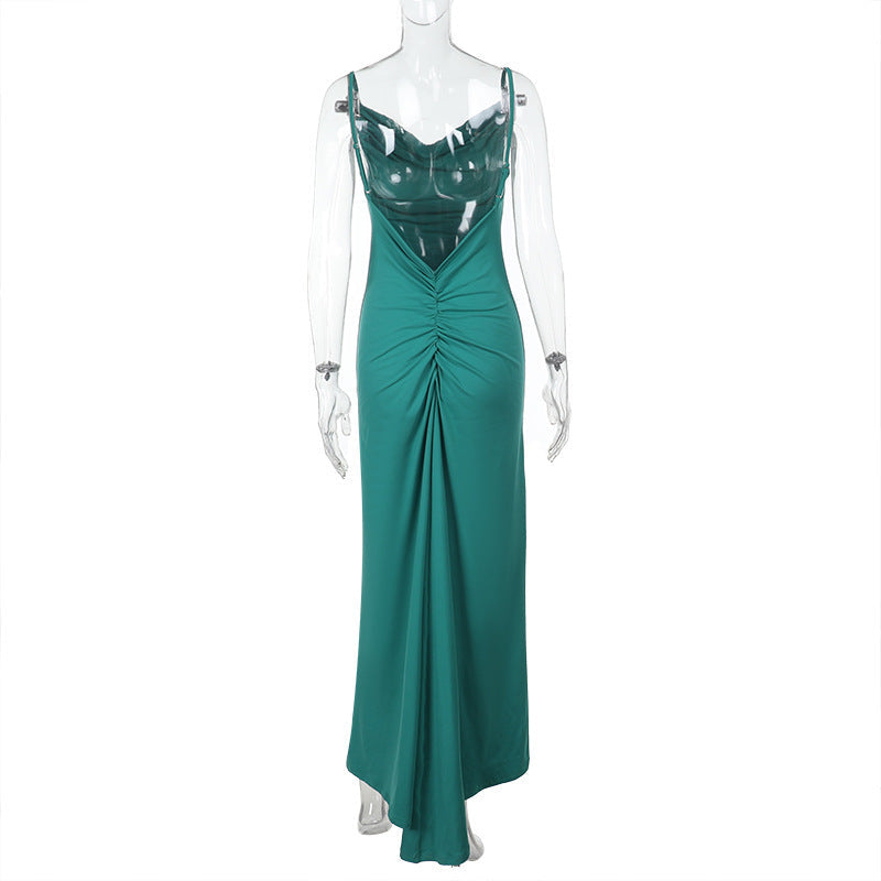 Cowl Neck Spaghetti Strap Ruched Bodycon Maxi Dress 11