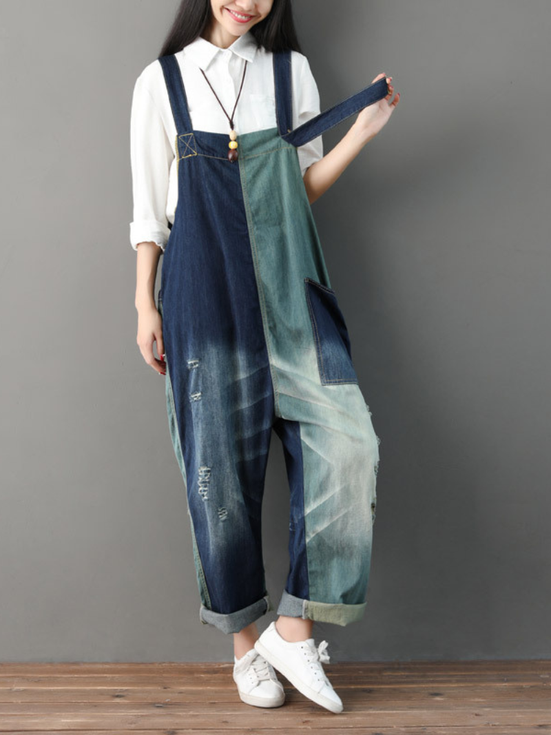 Close Your Eyes Denim Blue Overall Dungarees - Fashionpara