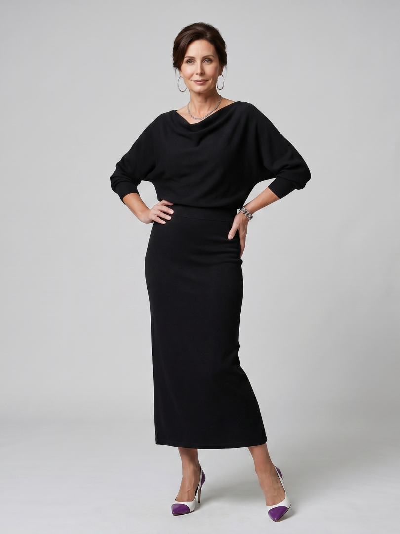 Cowl Neck Long Sleeve Fitted Knit Midi Dress 8