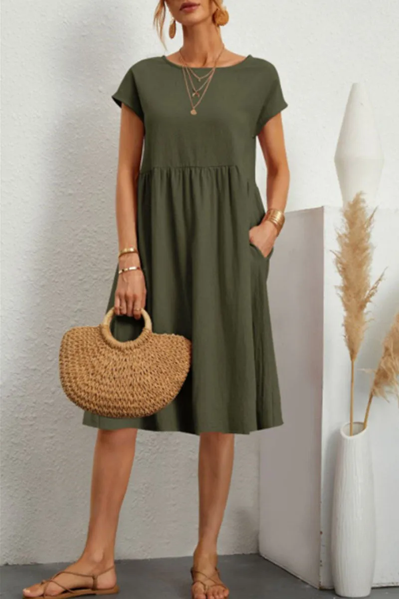 Linen Blend Print A-Line Short Sleeve Midi Dress - View 11