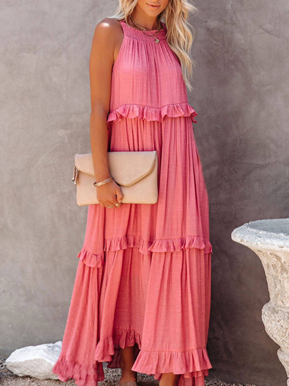 Irregular Cake Sleeveless Maxi Dress - Fashionpara