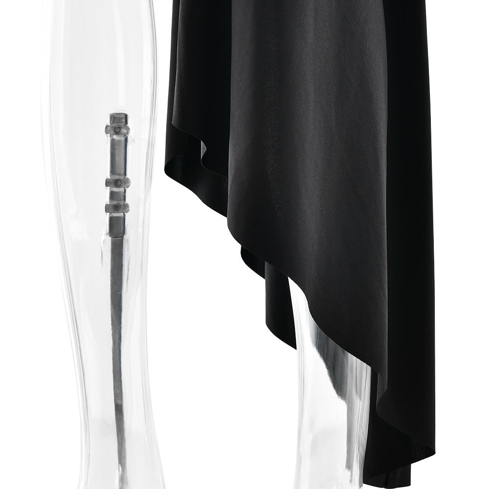 Ruched Mock Neck Sleeveless Asymmetric Draped Mini Dress 11
