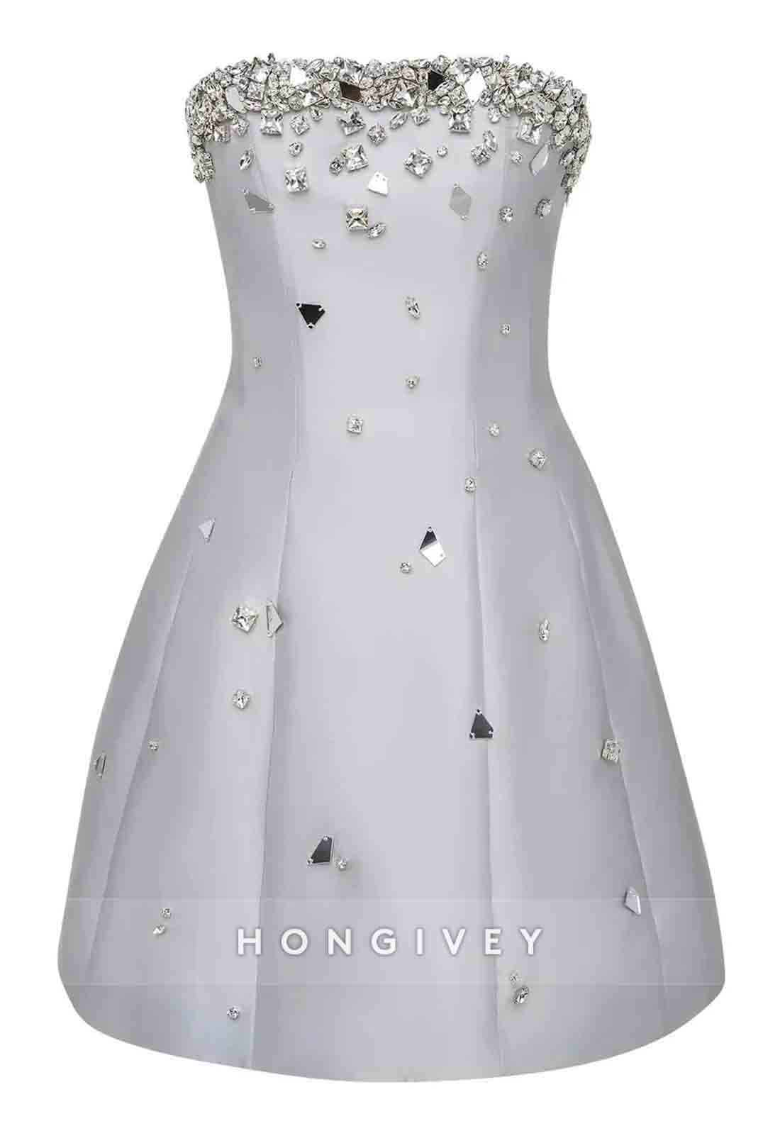 Strapless Beading Satin Sleeveless A-Line Satin Mini Homecoming Dresses