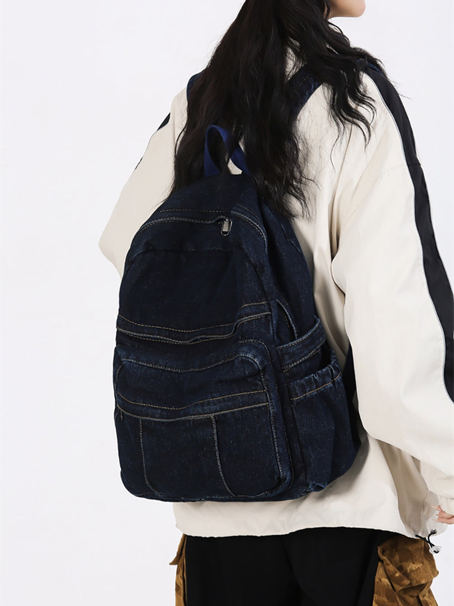 Vintage Denim Spliced Large Capacity Shoulder Bag
