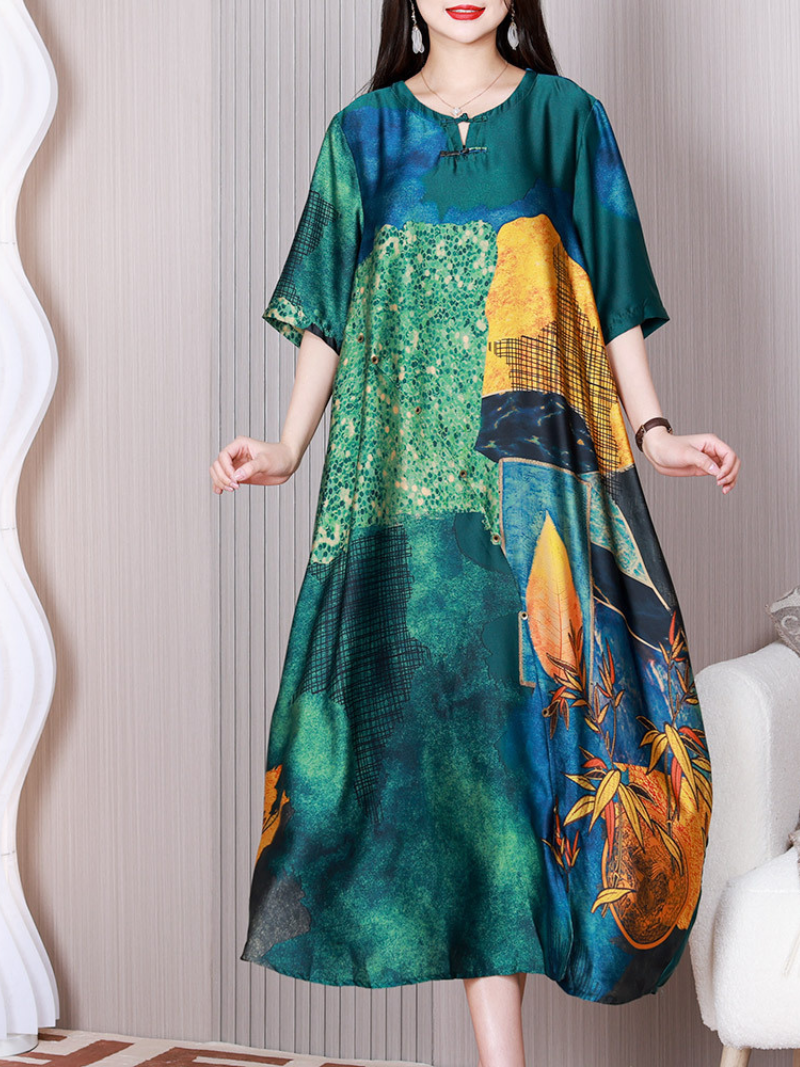 Abstract-Print Keyhole-Neck Cocoon Midi Dress 3