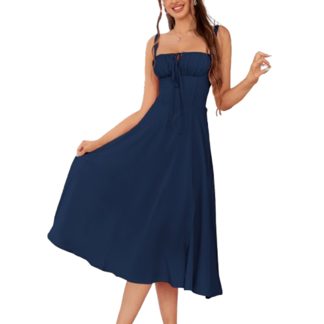 Strappy Tie Front Corset High Split Midi Dress 11