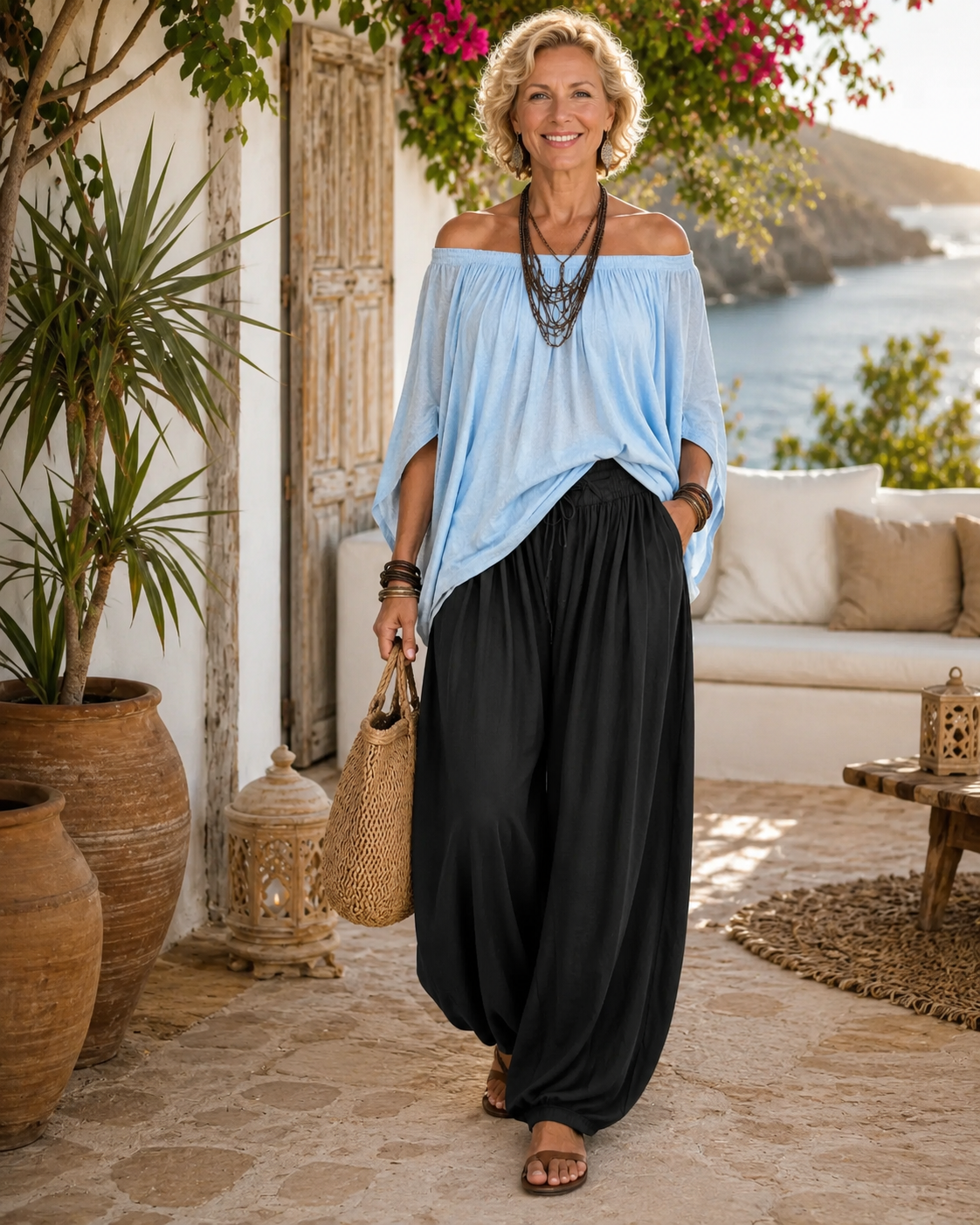 Off Shoulder Top and Harem Pants Two Piece Set 8