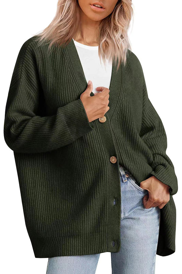 Lady Rin Relaxed Knit Ribbed Button Cardigan for Comfort
