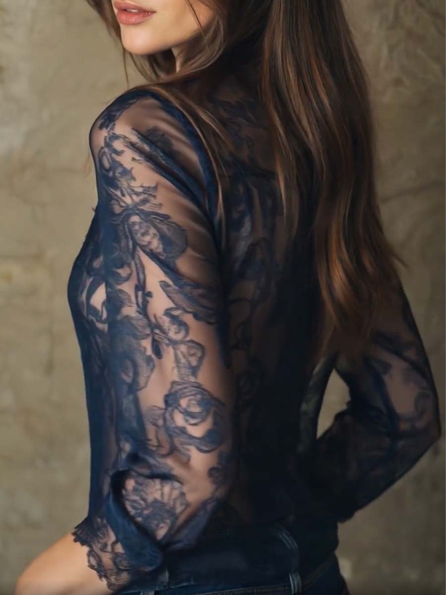 Limited Sale : Romantic Paisley Print Lace Trim Sheer Shirt - Fashionpara