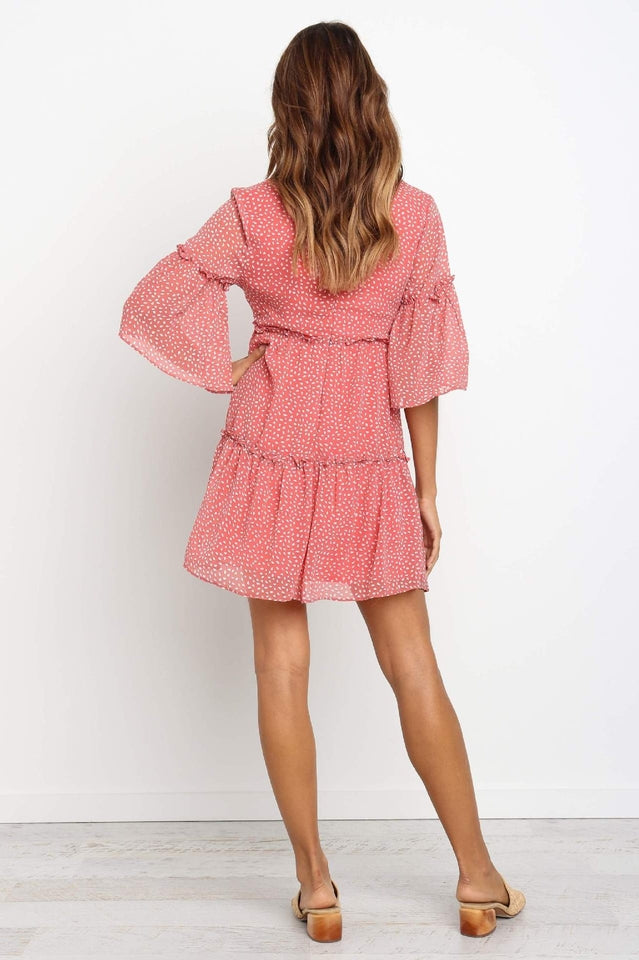 V-Neck Polka Dot Boho Mini Dress