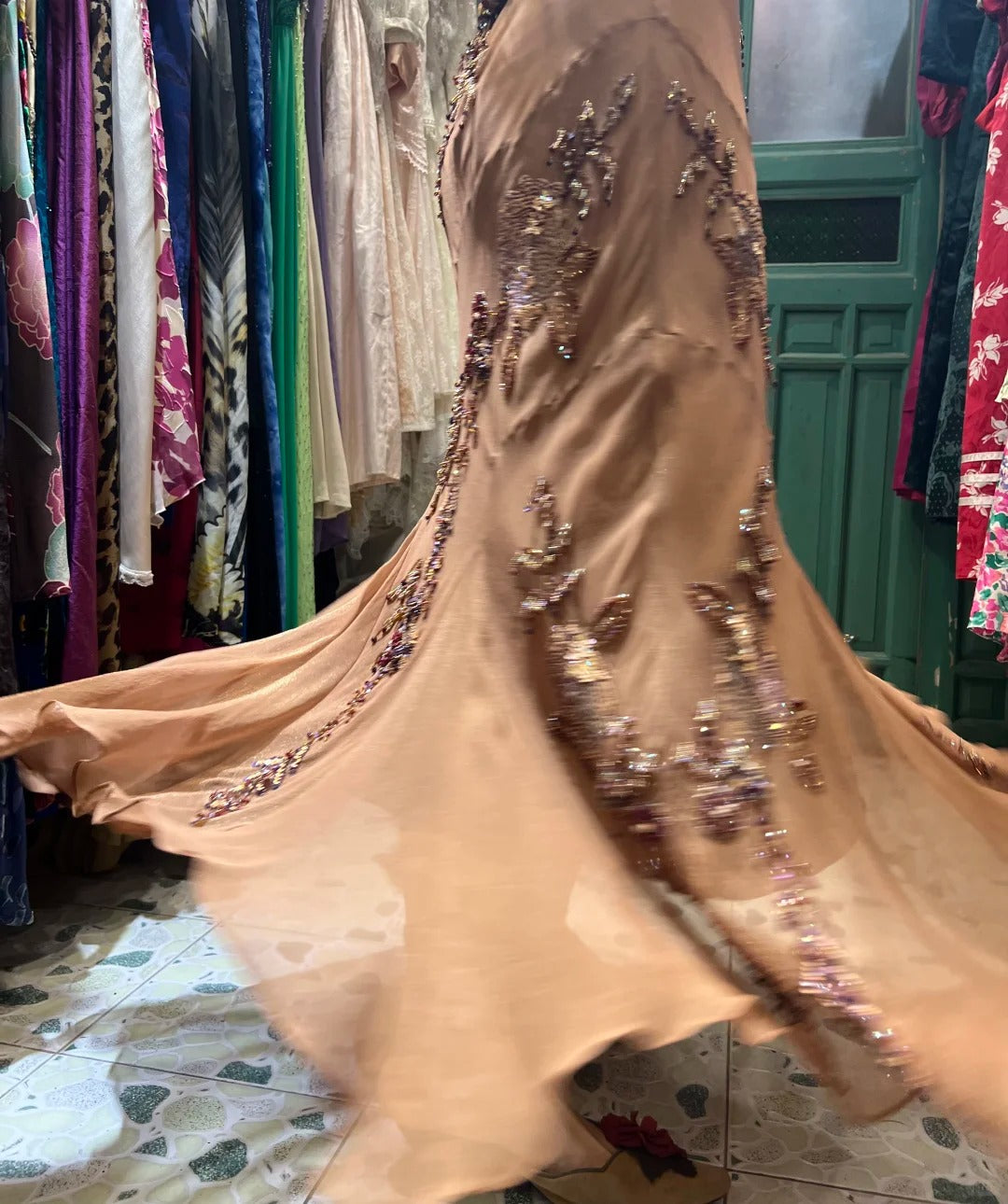 Elegant Brown And Gold Mermaid Halter-Neck Embroidered Beaded Chiffon Long Prom Dress Evening Dress P4120