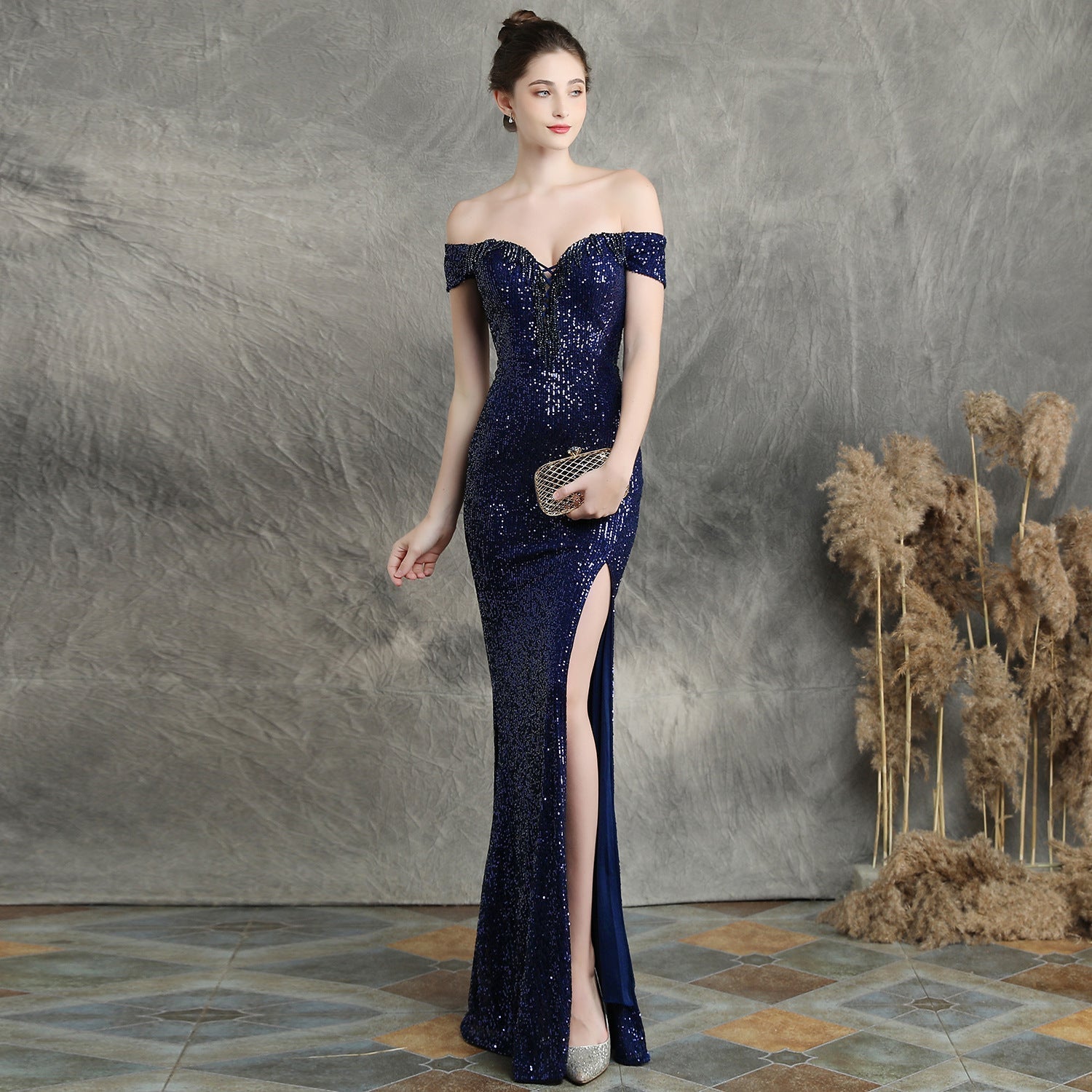 Marzia Formal Sequined Slit Dress - Fashionpara