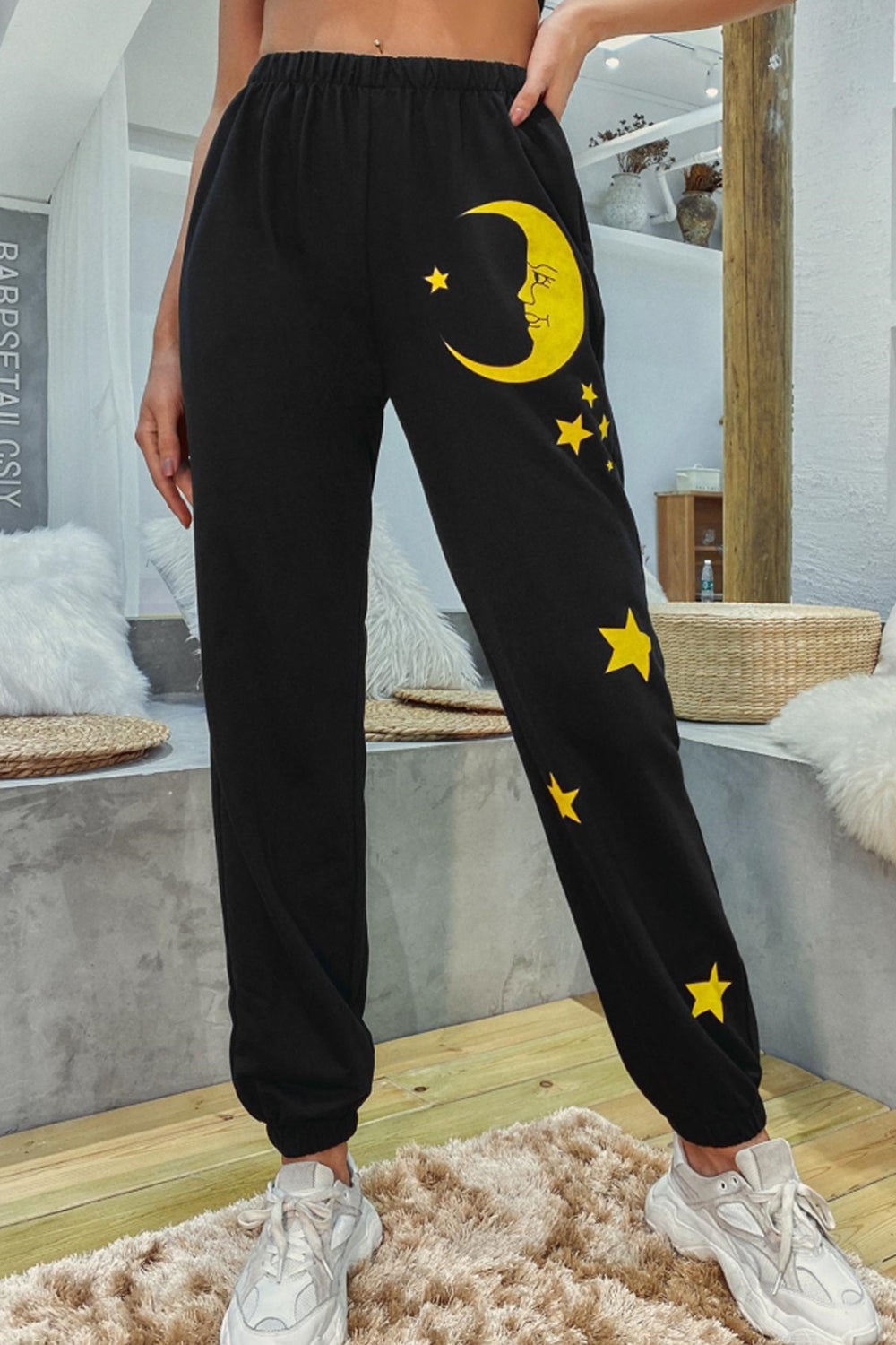 High-waisted Print Straight Sports Trousers
