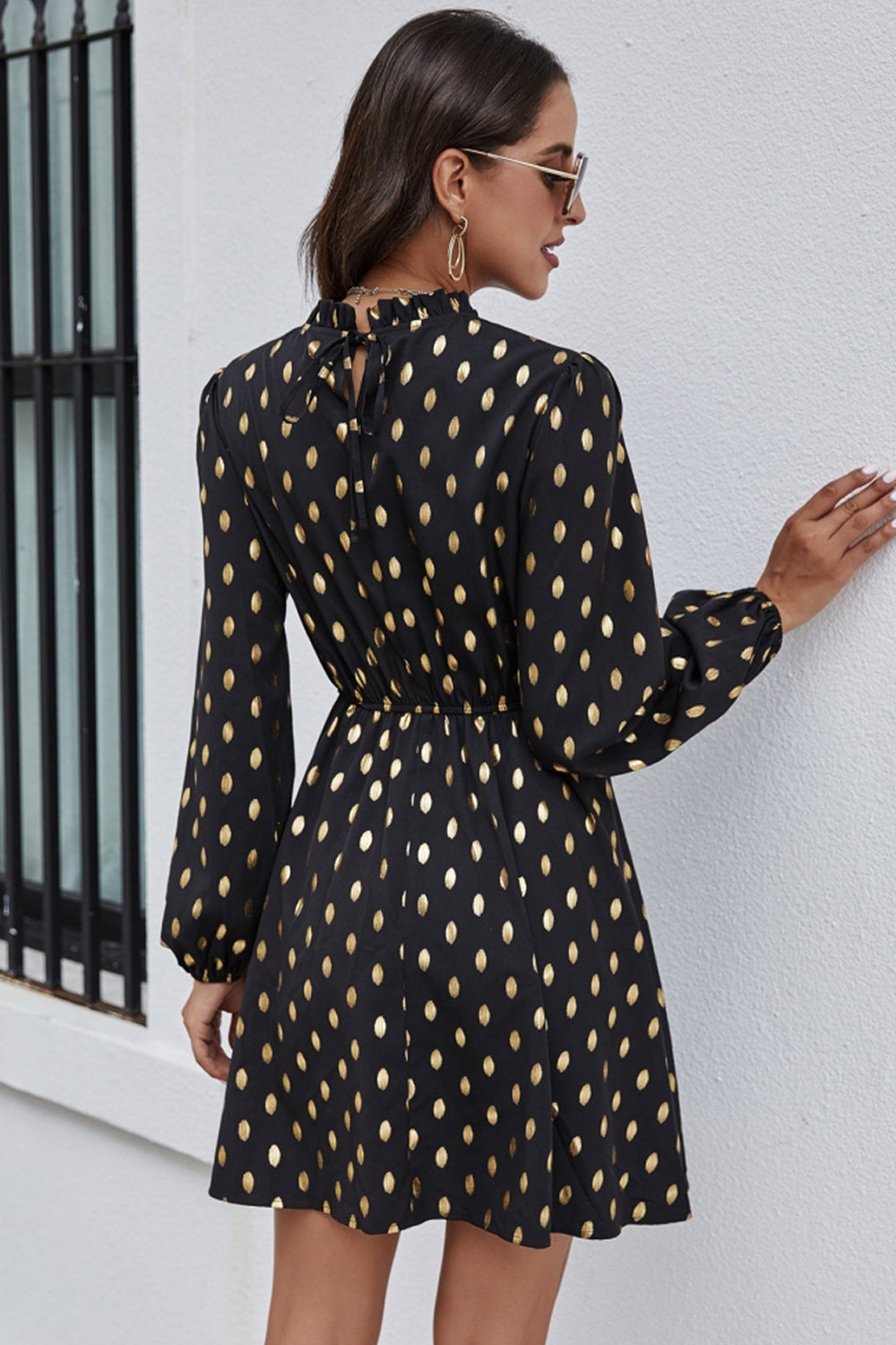 Half High Neck Polka Dot Dress