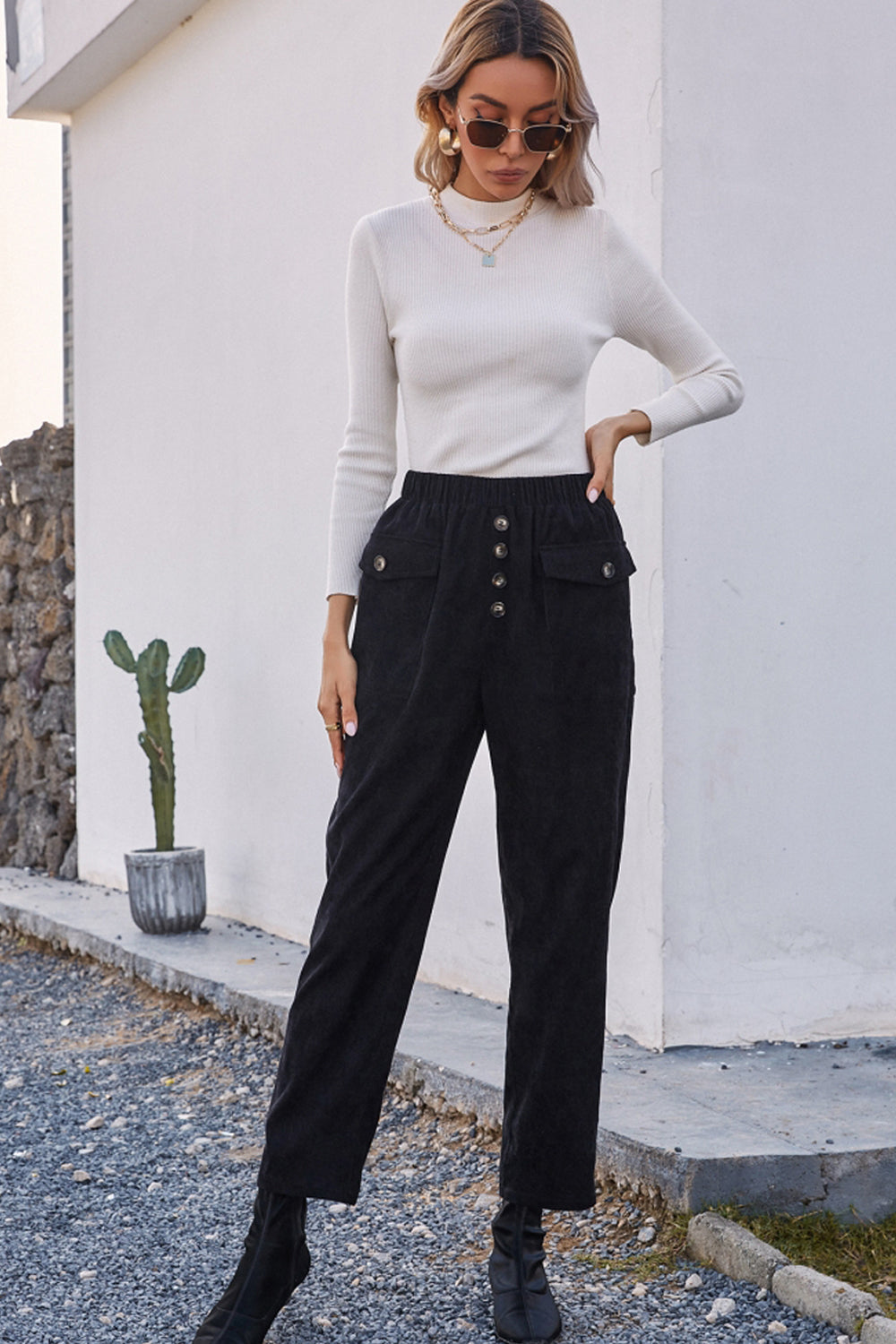 High-rise Buttoned Straight-leg Corduroy Trousers
