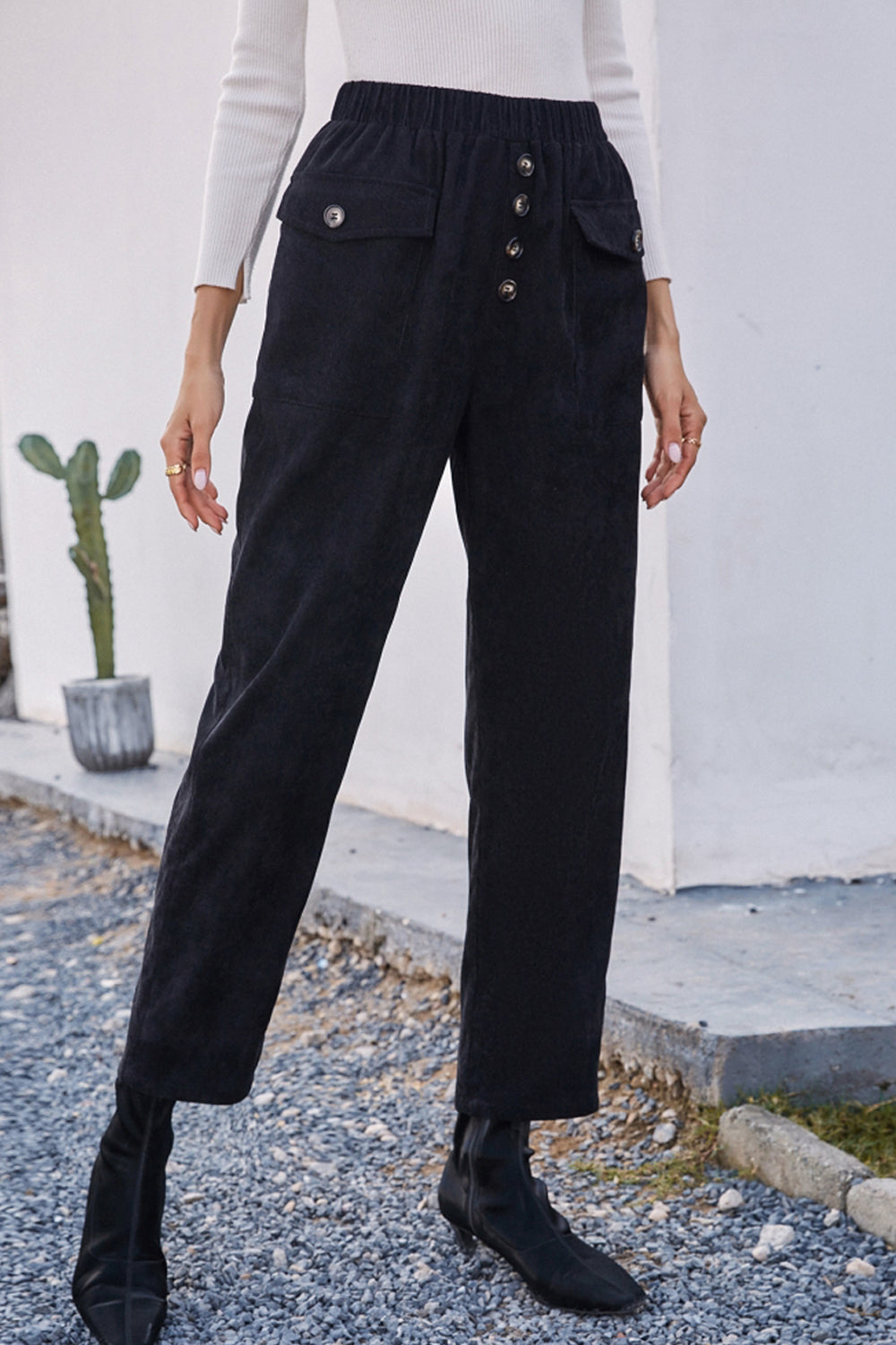 High-rise Buttoned Straight-leg Corduroy Trousers