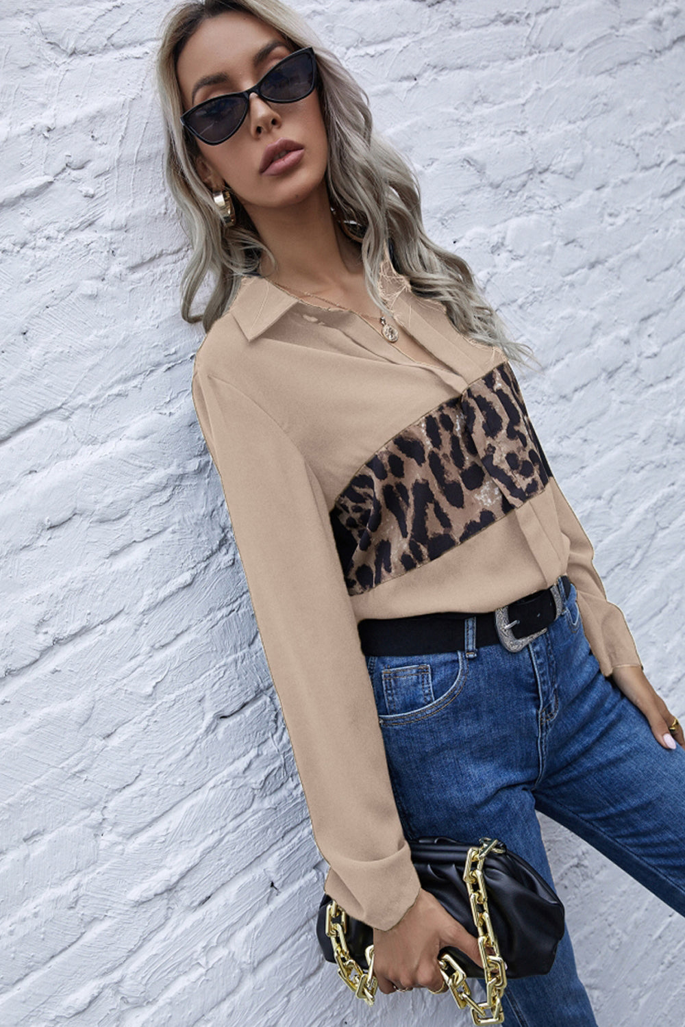 Panelled Leopard Print Long Sleeve Shirt