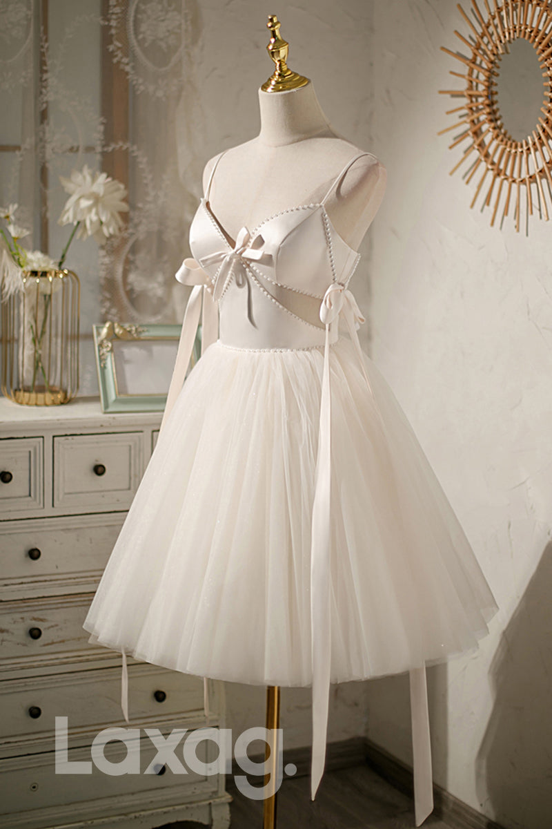 Spaghetti Straps V-Neck Cute Homecoming Dress - Fashionpara