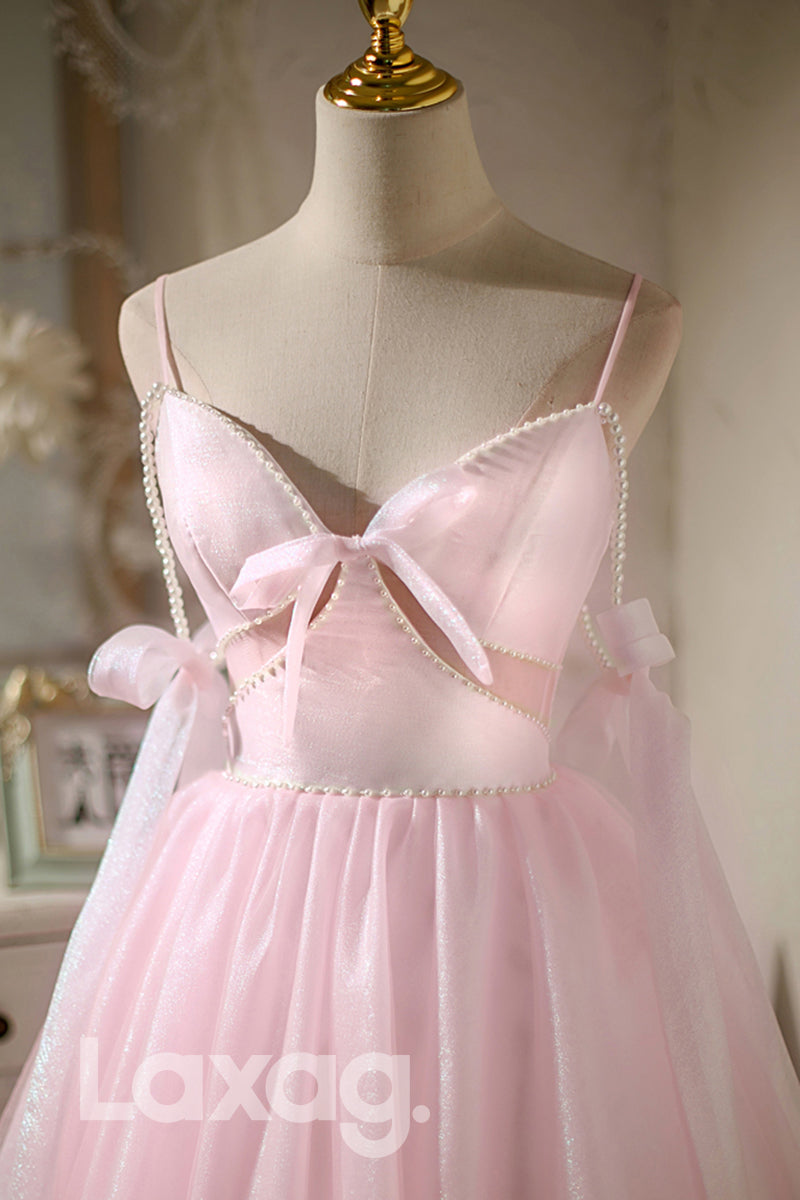 Spaghetti Straps V-Neck Cute Homecoming Dress - Fashionpara