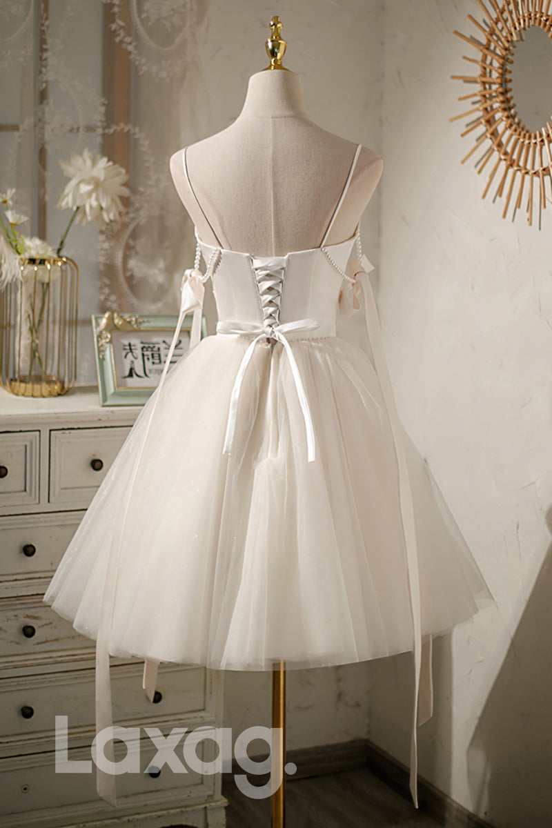 Spaghetti Straps Beads Cute Homecoming Dress - Fashionpara