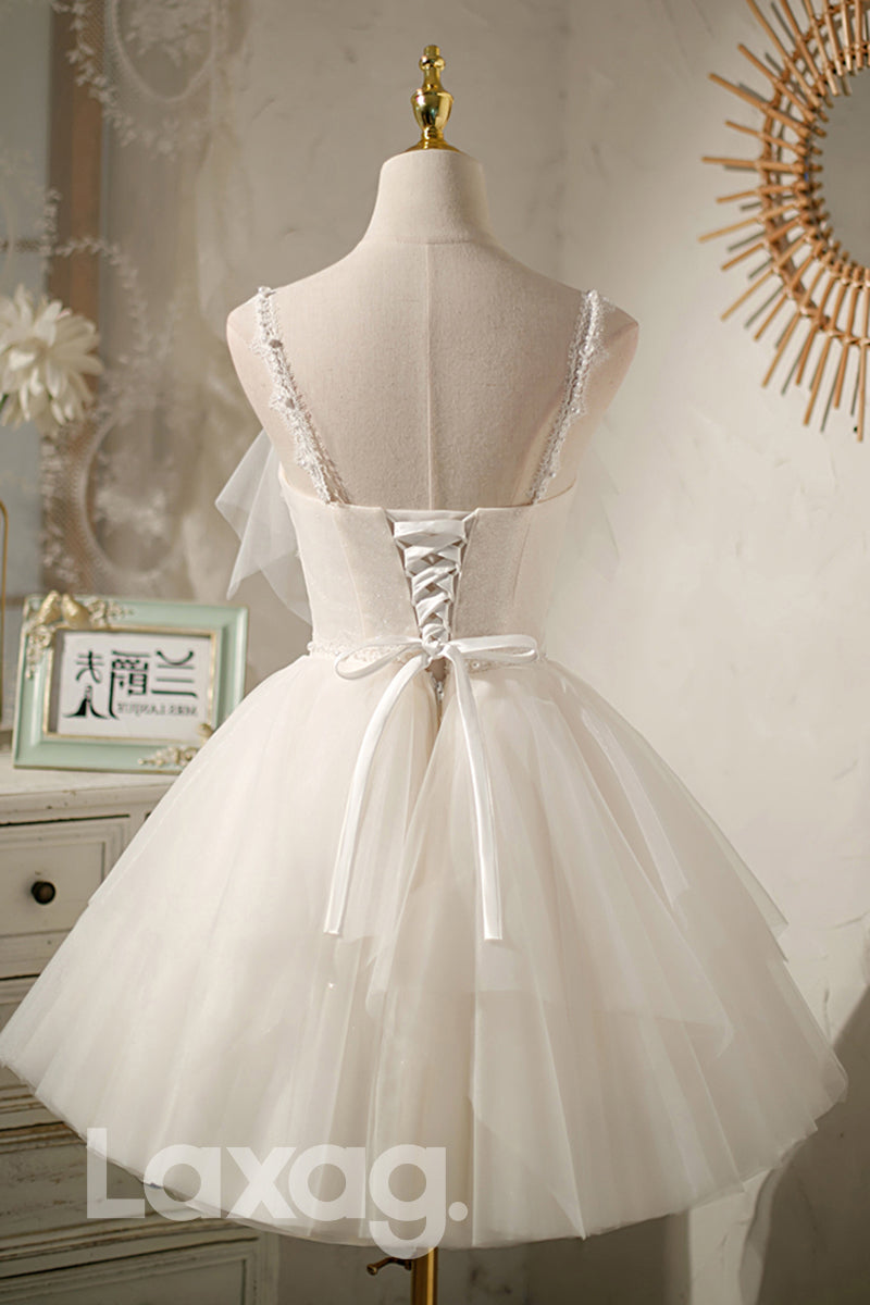 Spaghetti Straps Appliques Ruffles Cute Homecoming Dress - Fashionpara