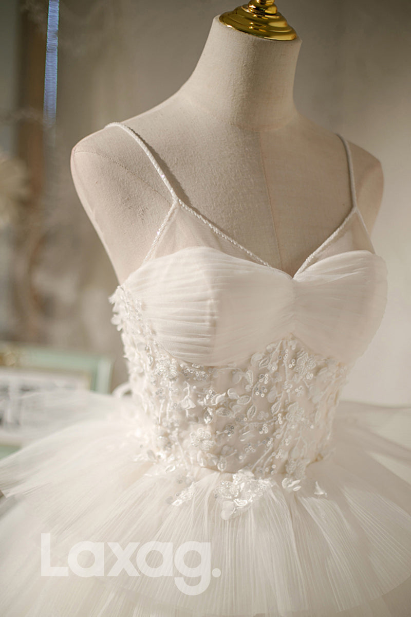 Spaghetti Straps Appliques Ruffles Cute Homecoming Dress - Fashionpara