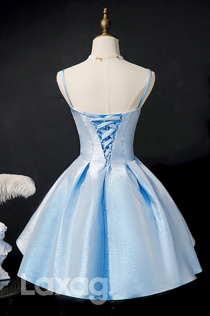 Spaghetti Straps Blue Cute Homecoming Dress - Fashionpara