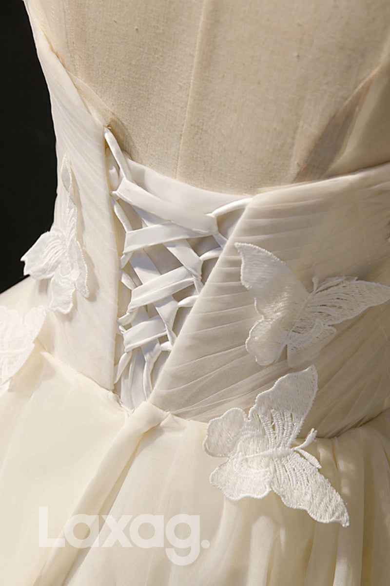 Illusione Neckline Butterfly Ivory Homecoming Dress - Fashionpara