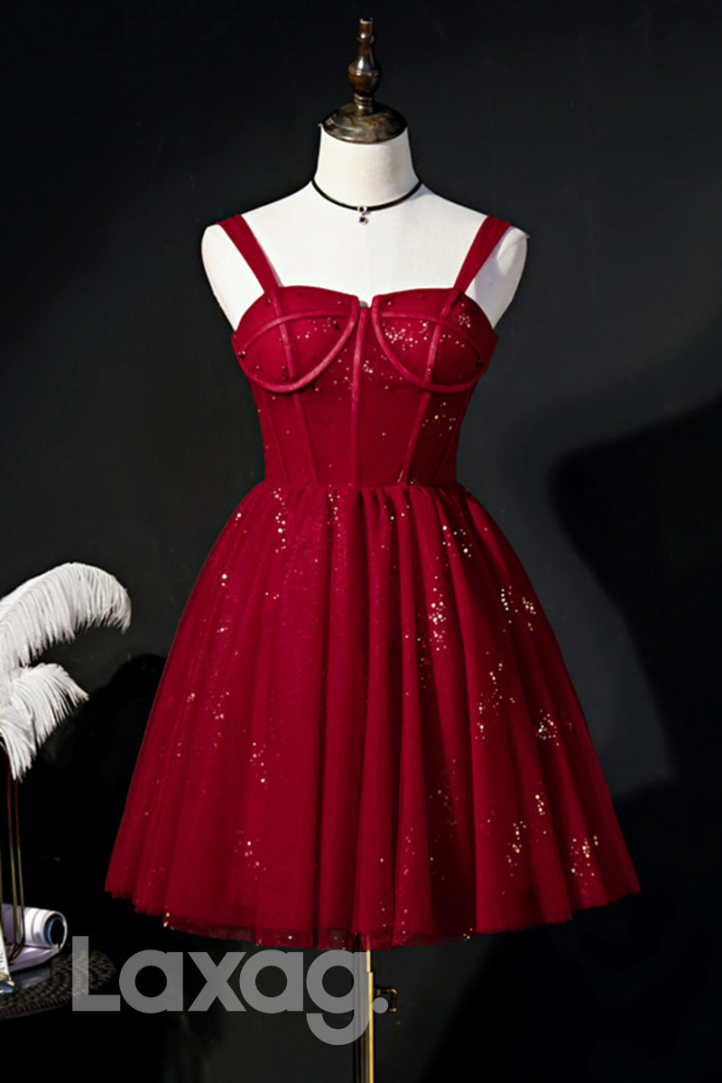 12191 - Double Straps Sparkly Short Homecoming Dress