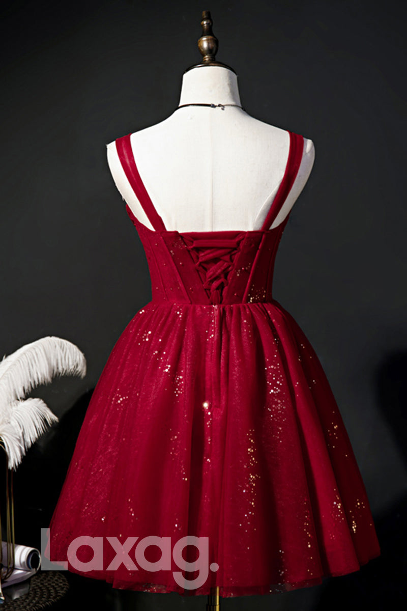 Double Straps Sparkly Short Homecoming Dress - Fashionpara