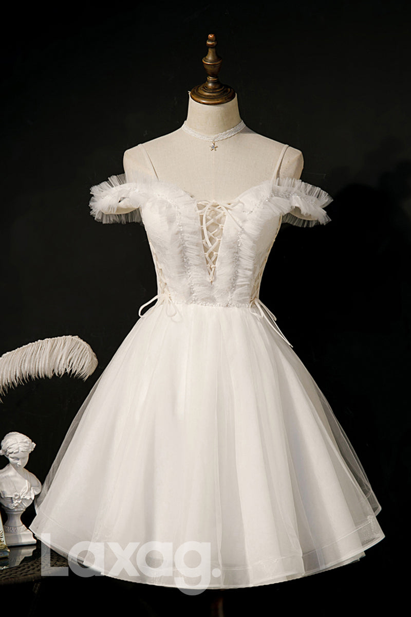 12192 - Spaghetti Straps Beads Short Homecoming Dress
