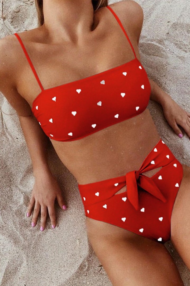 Heart-shaped Print Bandage Cutout Design Bikini Set (6 Colors) - Fashionpara