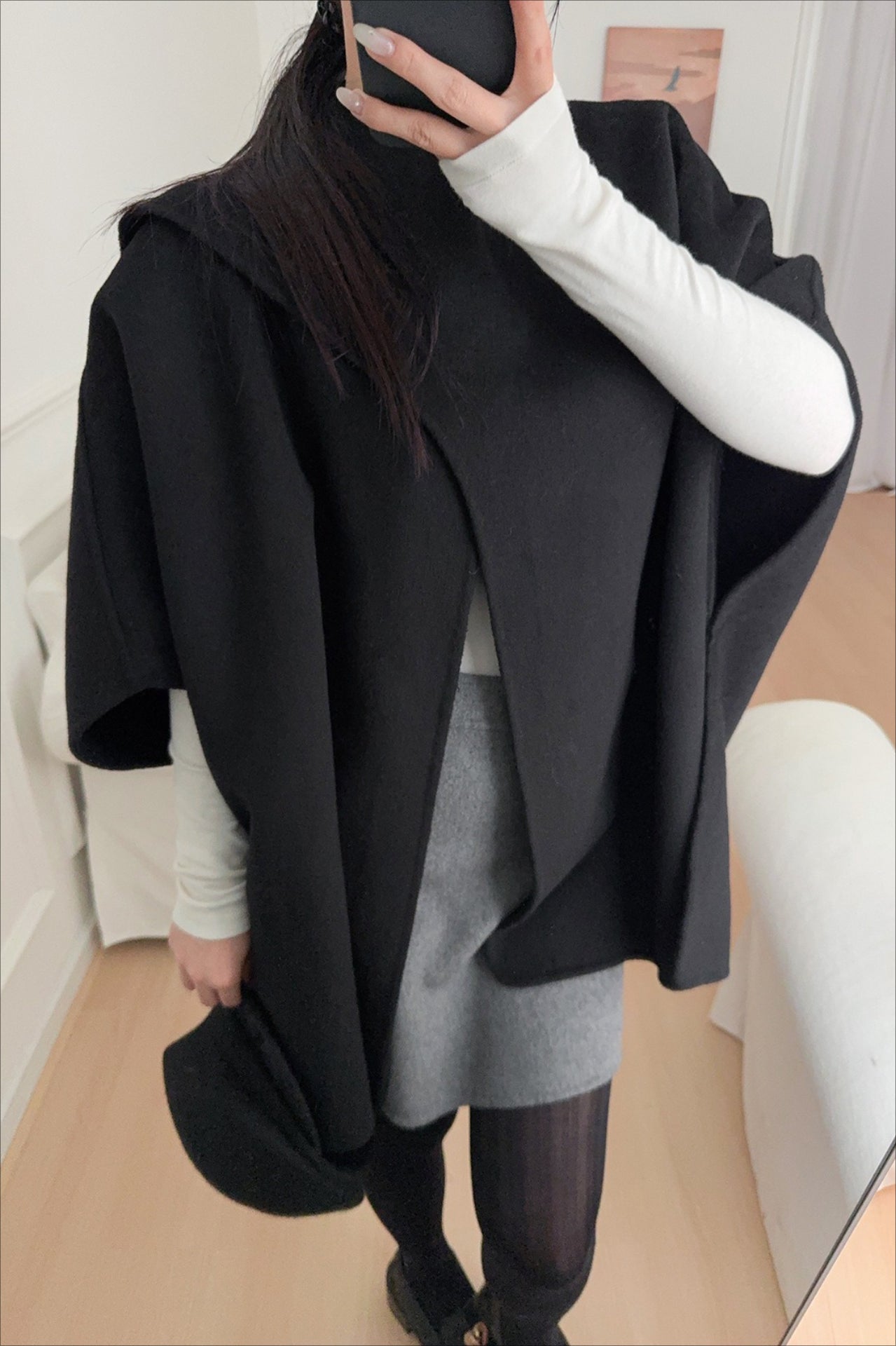 Wool Tencel Solid Scarf Shawl Cape Irregular Coat